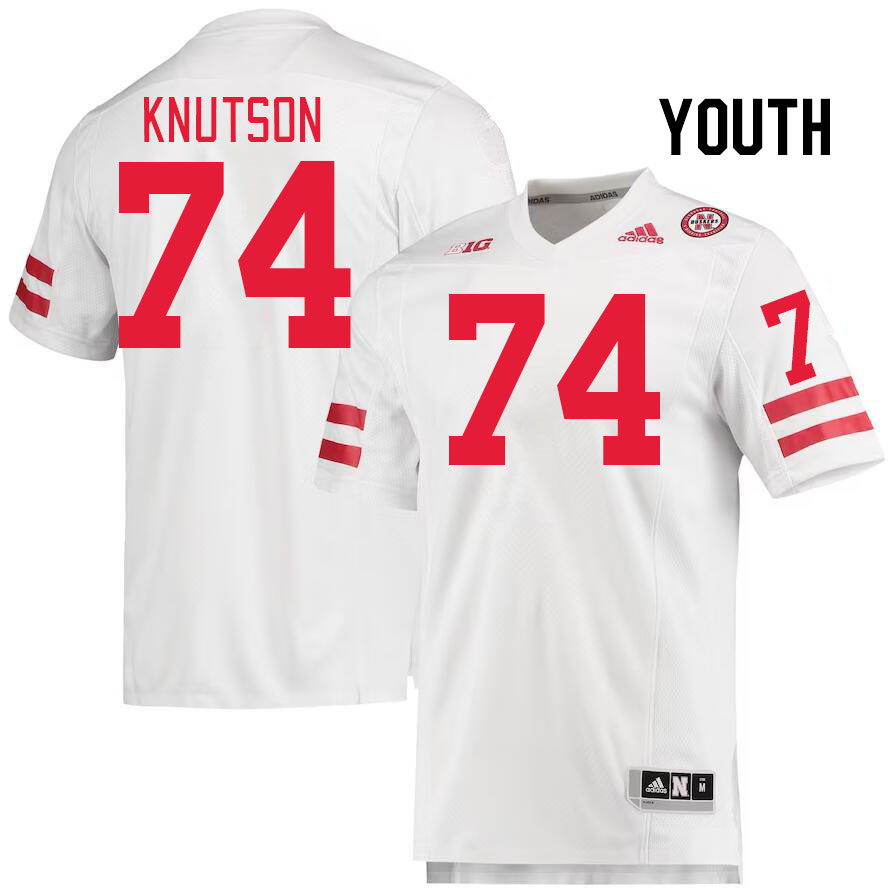 Youth #74 Brock Knutson Nebraska Cornhuskers College Football Jerseys Stitched Sale-White - Click Image to Close